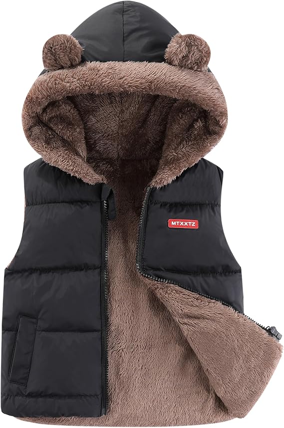 AIWUHE Toddler Boys Girls Hooded Puffer Vest Padded Warm Winter Jacket Sleeveless Bear ears Zipper Up Coat with pocket 1-7Y
