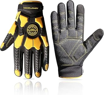 HANDLANDY Anti Vibration Gloves, SBR Padding, TPR Protector, Mechanic Work Gloves
