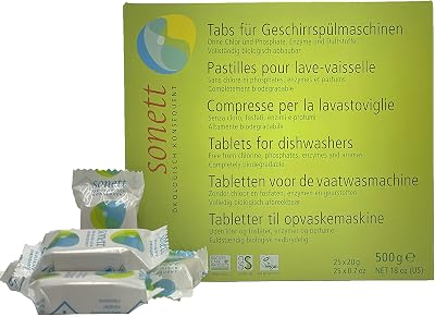 Sonett Organic Dishwasher Tablets 25 Count Deep Clean Dish Tab Fresh Scent 25 tablets x 0.67oz,18 fl.oz 500gr 1 Count
