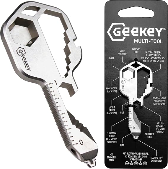 Geekey Keychain Multitool Key Tool with 16+ Functions | Bottle Opener