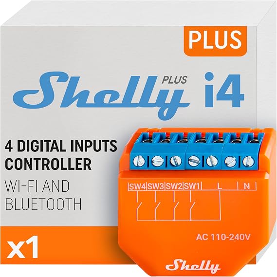 Shelly Plus i4 UL | WiFi & Bluetooth Smart 4-Digital inputs Controller of Shelly Relays | Home Automation | Compatible with Alexa & Google Home | iOS Android App | No Hub | Remote Control | MultiClick
