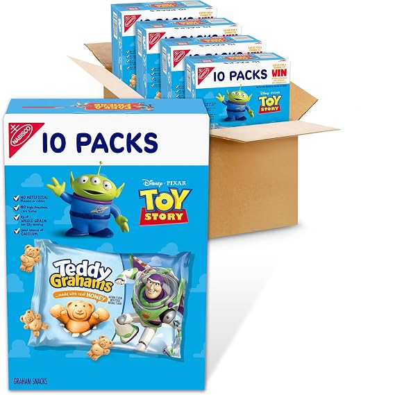 TEDDY GRAHAMS Honey Graham Snacks, 40 Kids Snack Packs (4 Boxes) | Good Source of Calcium, 8g of Whole Grain Per 30g Serving, No High Fructose Corn Syrup, Artificial Flavor or Colors