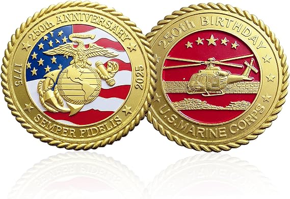 250th Anniversary Coin,Marine Corps Commemorative Medal,Double-Sided&Durable Metal Pattern,Navy Military Challenge Coins,Gift for Veteran,Diameter:1.57 Inch