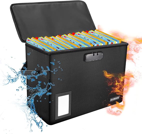 Comic Book Storage Box, Fireproof and Dustproof Comic Book Box with Lock and Label Window, Comic Book Bin with Non-Slip Bottom, Black