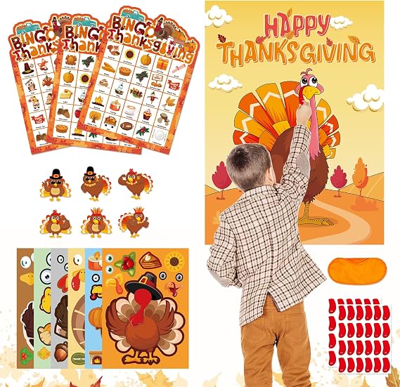 Thanksgiving Games - 4 in 1 Thanksgiving Games Crafts Kids Family Children