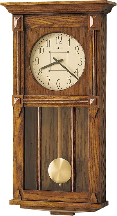 Hekman Furniture Ashbee II Chiming Wall Clock with Pendulum - Mission Style, Antique Inspired Quartz Movement, Westminster or Ave Maria Chimes, Battery Operated, Wooden Home Decor Timepiece