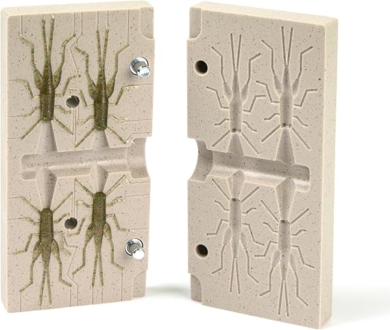 best_nj Four Cavity Lure Mold Soft Plasti Lure Making Injection Molds for DIY Fishing Lures Grass Hopper 1.5"