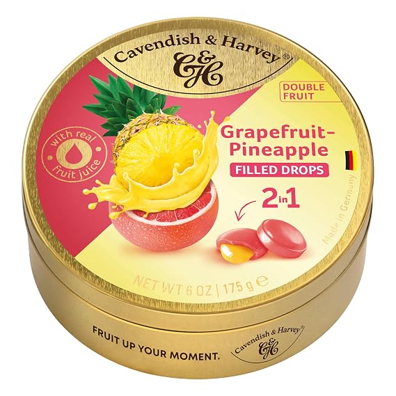 Cavendish & Harvey | Double Fruit Drops Grapefruit with Pineapple Filling | 175g 6 ounce Tin