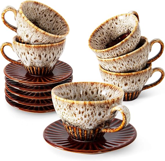 4 oz Espresso Cups with Saucers Set of 6, Ceramic Tea Cup for Latte, Coffee