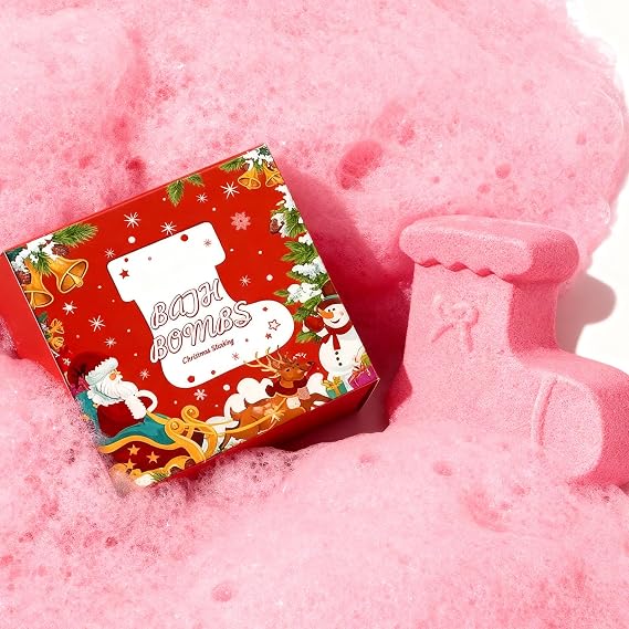 Christmas Bath Bombs - Christmas Tree Bath Bomb, Bubble Bath, Bath Bombs for Holiday (Red)