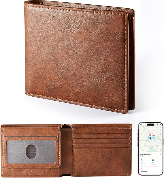 ESR Wallet for Men with Find My Functionality, Holds 9 Cards and 15 Bills | RFID Blocking, iOS 14.5 Above Only, Replacement for AirTag Wallet, Slim Bifold Card Holder, Aged Leather
