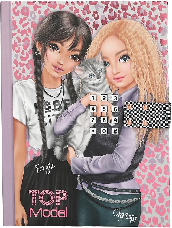 Depesche TOPModel Rebel Kitty 13230 Diary with Number Code and Sound, Book with Model Motif, Leo Pattern and 80 Lined and Colourful Illustrated Pages