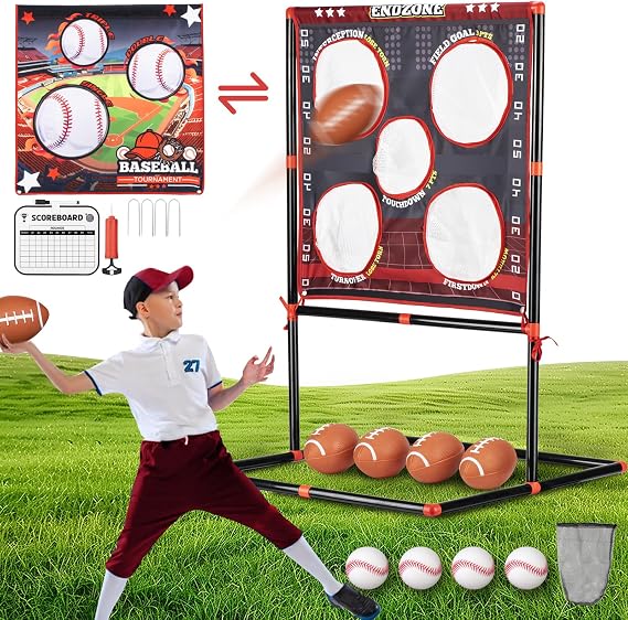 VROGTIK 2-in-1 Football & Baseball Toss Game for Kids Ages 3-8 - Outdoor Garden Toy for Backyard, Beach & Camping, Family Party Fun Sports Toy