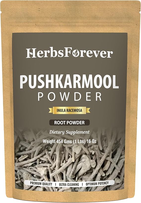 HerbsForever Pushkarmool (Inula Racemosa) Root Powder-Supports Lung Detox, Breath,Cough,Mucus & Heart Wellness | Wild Harvested- Non GMO, Vegan- 2X Potency| Ultra Clean,Steam Sterilized| 16oz-1LBS