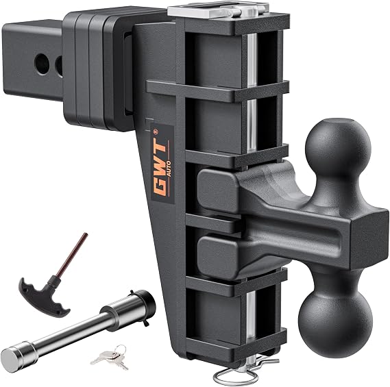 GWTAUTO Dual-Ball Adjustable Trailer Hitch(2"&2-5/16"), Fits 2-Inch Receiver, 6 Inch Drop/Rise Drop Cushioned Hitch, 25,000 LBS GTW-Tow Hitch for Truck, Solid Ball Mount, Black, Heavy Duty