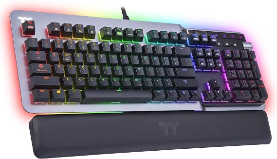 Thermaltake Argent K5 RGB Gaming Keyboard (Blue Switch), Aluminum and Streamlined Titanium Design, 16.8 Million RGB Color, Anti-ghosting, Magnetic Synthetic Leather Wrist Rest, GKB-KB5-BLSRUS-01