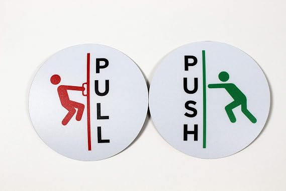 Set of 2 Push-Pull Door Stickers | Push Pull Signs for Glass and Smooth Surfaces | 4" Polycarbonate Sticker for Entrance & Exit | 1 Green Push & 1 Red Pull Sign | Ready to Apply