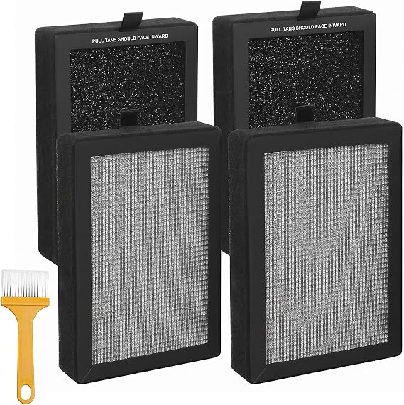 4-Pack Replacement Filters Compatible with LEVOIT LV-H128 Air Purifier - 3-in-1 HEPA & Activated Carbon Filter Replaces LV-H128-RF & LV-13EU-RF, Replacement Filters with Cleaning Brush for Home Office