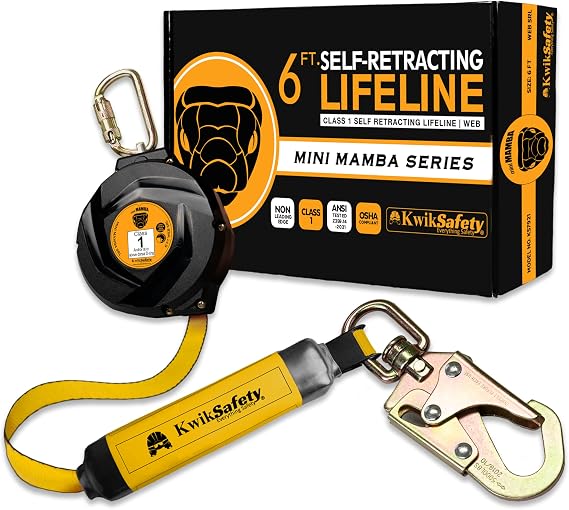 KwikSafety - 6' mini Mamba Self Retracting Lifeline [NO Tangle Web] Class 1 Retractable Safety Lanyard SRL ANSI OSHA