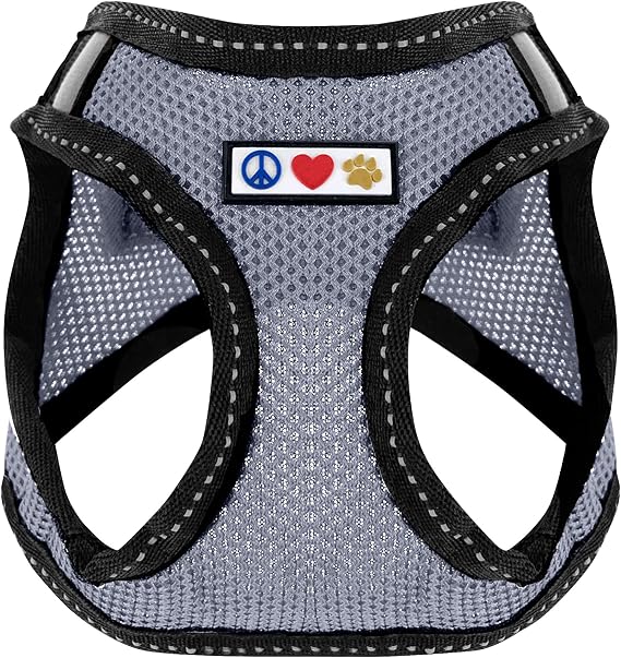 Pawtitas Dog Vest Harness Made with Breathable Air Mesh | All Weather Vest Harness for Large Dogs with Quick-Release Buckle - Grey Mesh Dog Harness for Training and Walking Your Pet.