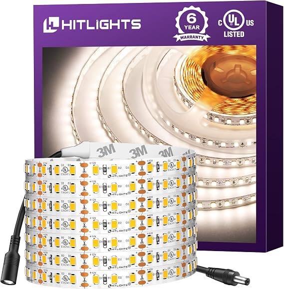 HitLights LED Strip Lights Neutral White 4000K, 12V 16.4ft, UL Listed | 600 LEDs, 300Lm/ft, CRI90+, IP30, High Density, Dimmable Tape Lighting for Home Kitchen Cabinet, Power Source Not Included