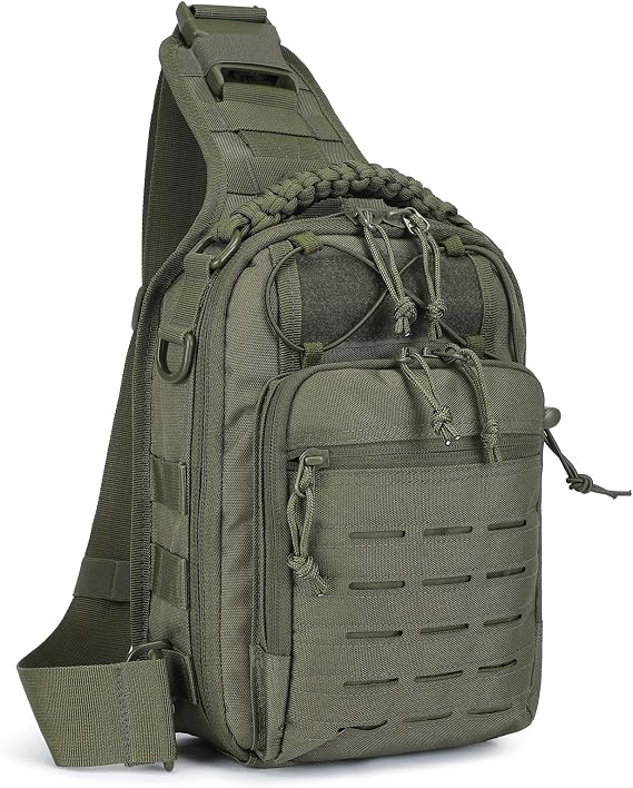 HUNTVP Sling Bag Backpack Tactical Cross Body Chest Bag Shoulder Bags Molle Military Pack Handbag Multi-functional Crossbody for Hiking Cycling Traveling Riding Outdoor Sports (Type3-Green)