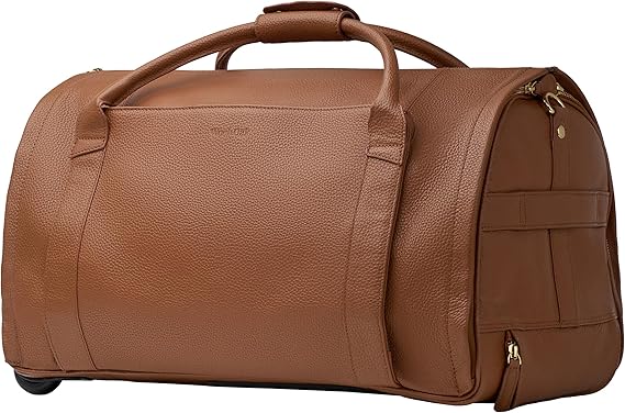 Wool & Oak - NOVA Large Duffle Bag with Wheels - Carry On Garment Duffle Bags for Travel, Overnight, Hospital - Travel Bags for Women & Men with Shoe Compartment & Tech Pocket (Leather, Sand)
