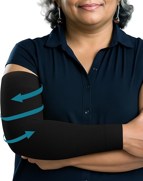 KEMFORD Lymphedema Compression Arm Sleeves for Women - 15-20 mmHg, Silicone Grip, 1 Pair - Arm Support for Swelling & Edema