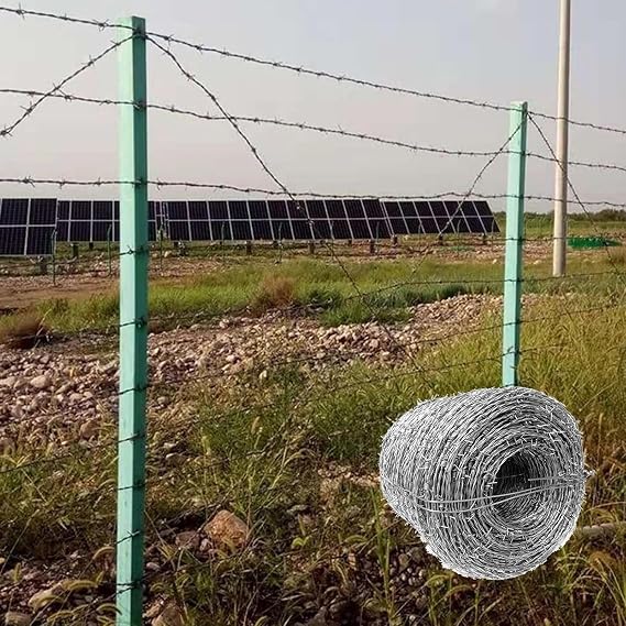 4 Point Barb Wire, Barb Wire Roll Barbwire for Fence, Wire Galvanized Barbed Wire, Outdoor Garden Farm Protection No Rust Security Fence Roll for Garden Backyard 60m