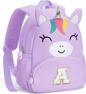 YOOLIFE Personalized Toddler Backpack - 2 3 4 Year Old Birthday Gift, Unicorn Monogrammed Unicorn Backpack for Toddler Kids Daughter Granddaughter Birthday Gifts Purple A