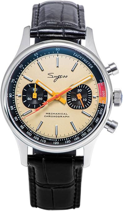 Sugess Chrono Hertiage SUCHP005K Black Leather ST1901 Mechanical Chronograph Mens Wrist Pilot Watch Seagull 1963