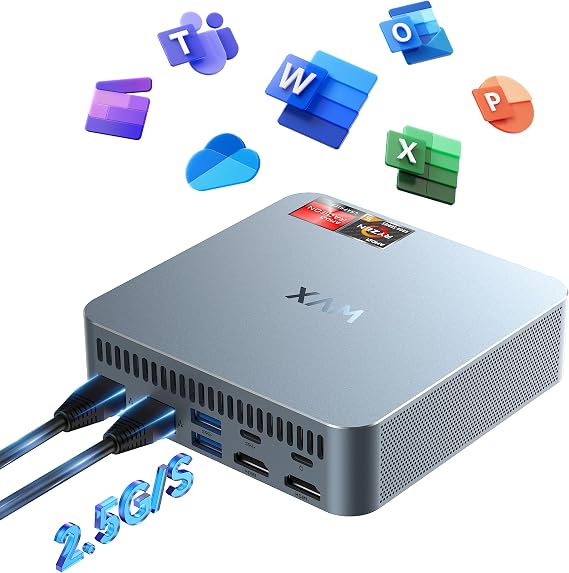 WVX Mini PC Ryzen Equivalent to i7-11800H, up to 4.50GHz 16GB DDR5 512GB SSD, 4-Screen Output Mini PC High-Speed Heat Dissipation, Mini Computer HDMI 2.1, USB 3.2, WiFi 6 and BT 5.2,  with