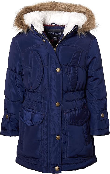 Sportoli Girls Fashion Winter Puffer Jacket Coat with Sherpa Lined Fur Trim Hood