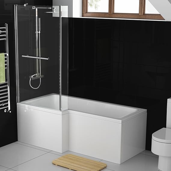 1700 mm Left Hand L-Shaped Straight Shower Bath with Shower Screen + Panel BL221