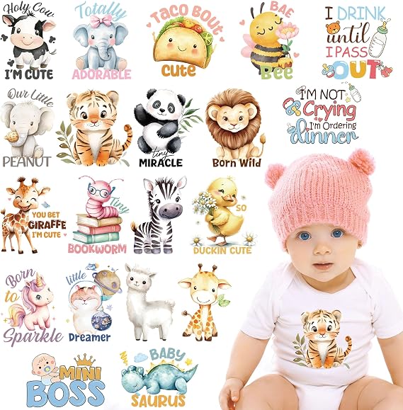 20 Sheets Baby Iron on Transfers for Onesies