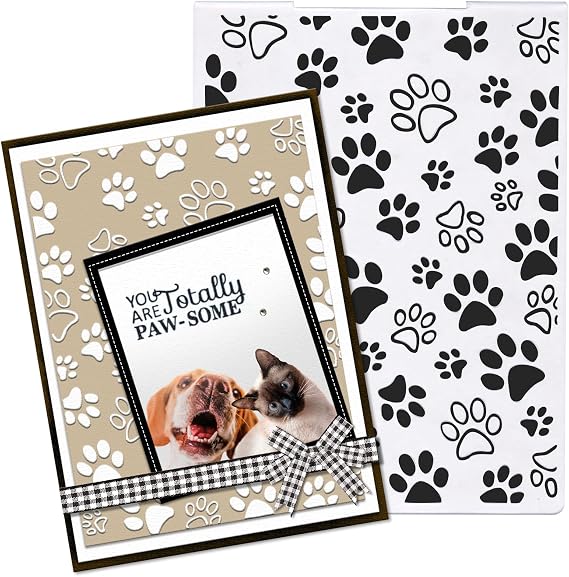 Dog Paw Print Background Plastic Embossing Folders for Card Making Pet Cat Paw Print Background Scrapbooking Plastic Template Photo Album Card Paper Handmade DIY Craft Decoration Template Molds