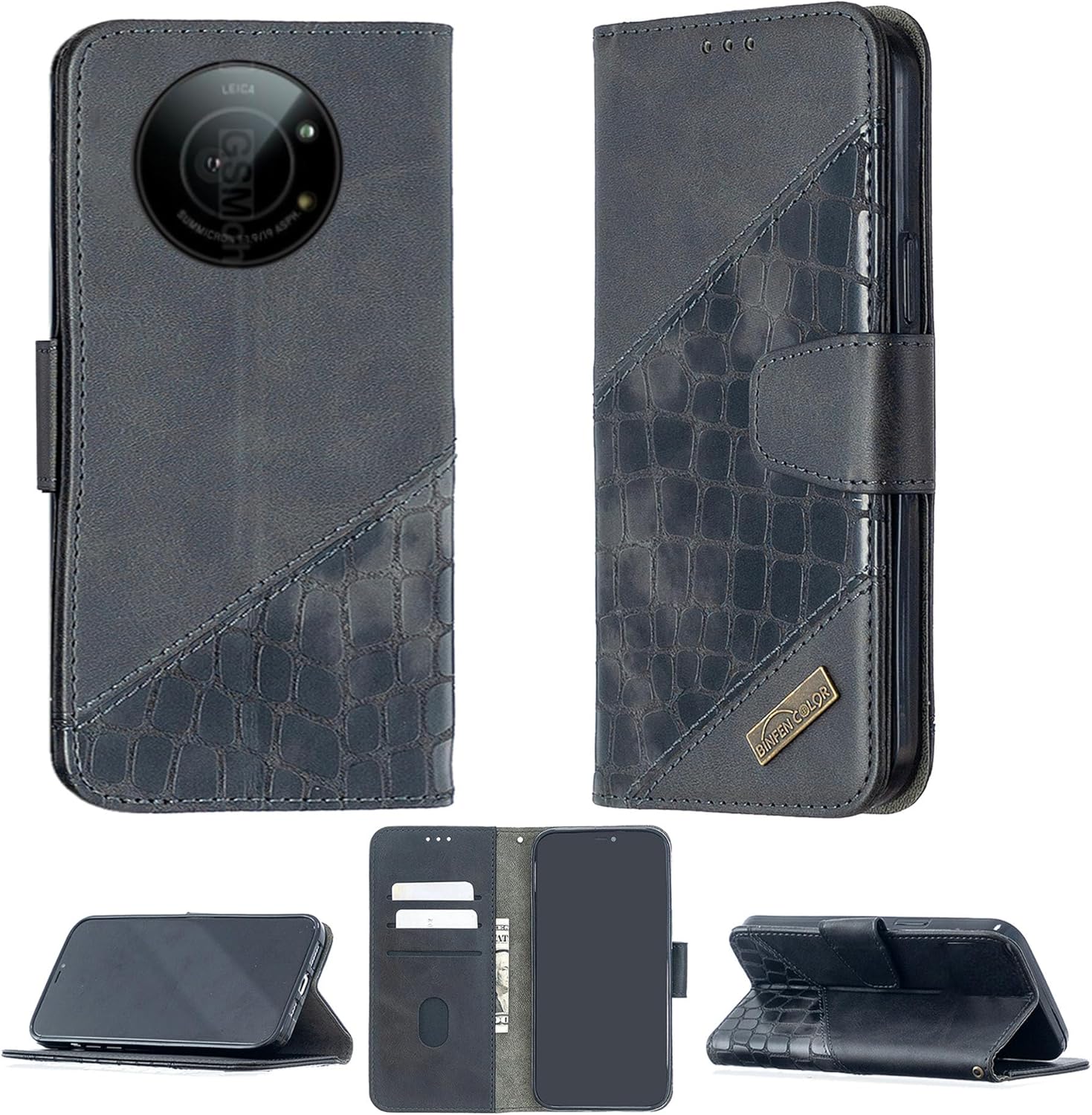 Compatible Sharp Leica Leitz Phone 1 5g Case Folio Case 1 Sheet 9H  Hardness Tempered Glass Film Card Storage BF04 Black