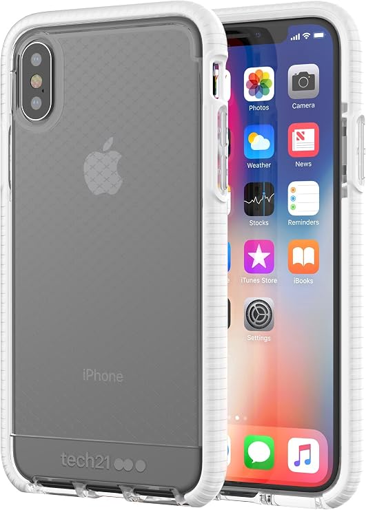 Tech21 Evo Check Slim Fit Case for iPhone X/XS - Clear White, Wireless & Heavy Duty Protection