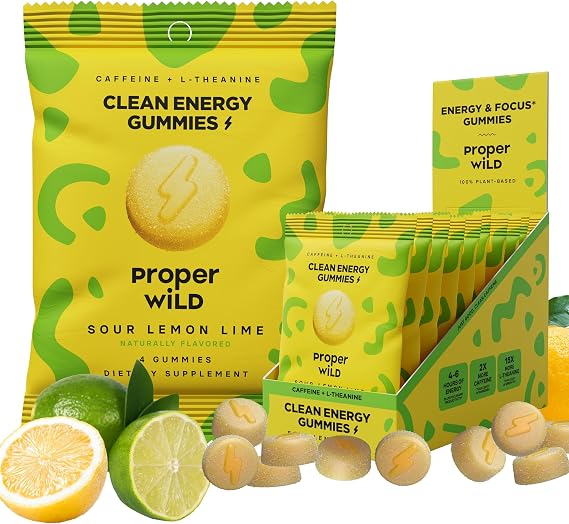 Proper Wild Clean Energy Gummies and Chews for Focus, Lemon Lime, 10-Pack