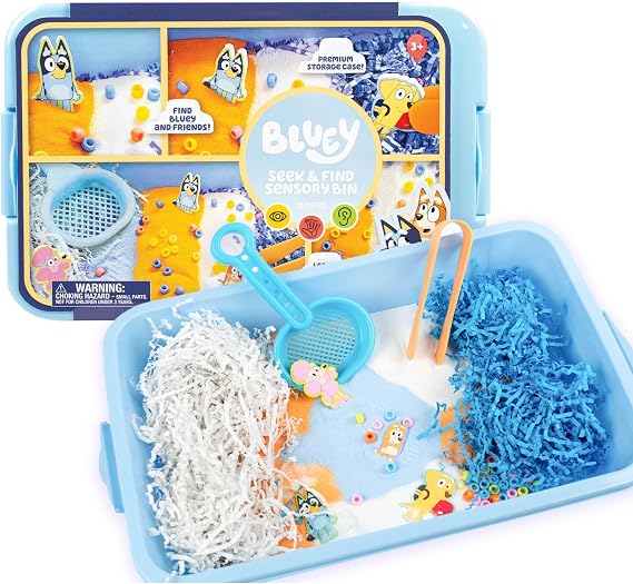 Official Bluey Seek & Find Sensory Bin, Ready-to-Use Sensory Toys, Sensory Bin for Kids with Lid, Play Sand, Scoops & Tongs, Exclusive Toys for Toddlers 3-4