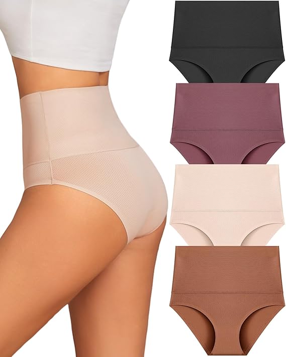 UNDER THE SEA Tummy Control Underwear for Women High Waisted Briefs Seamless Full Coverage Ladies Panties 4 Pack S-L