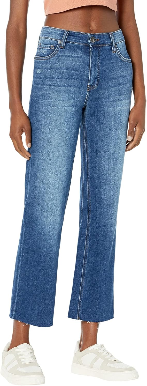 KUT from the Kloth Kelsey High-Rise Fab Ab Ankle Flare-Inset Leg