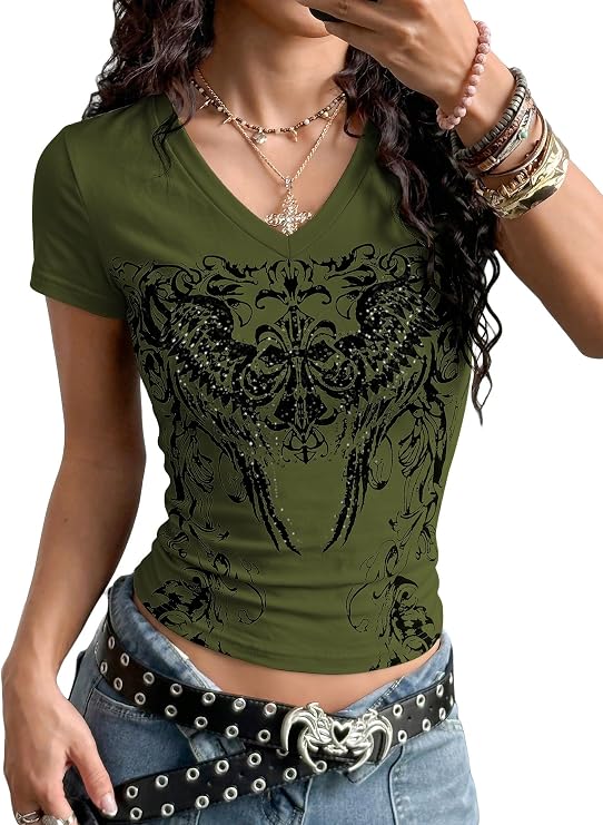 SOLY HUX Women's Graphic Tees Y2K Emo Gothic Alt Tops 2000s Shirt
