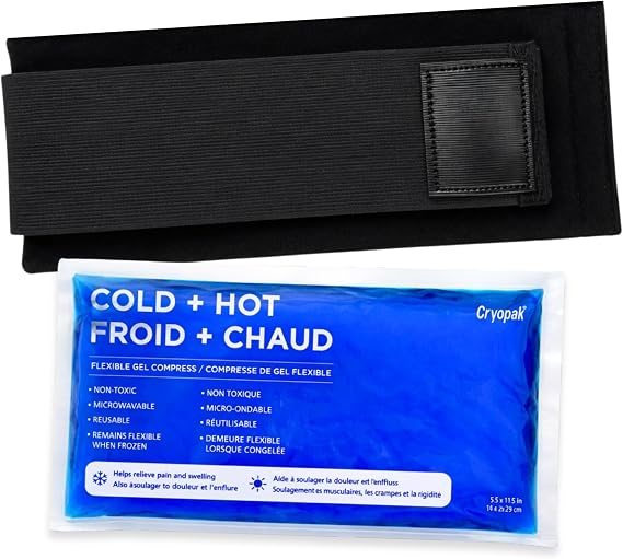 Cryopak Cold and Hot Therapy Wrap, Black, Latex-Free, Non-Toxic, for Back, Abdomen, Hip, Sports Injury Prevention, Recovery (Small). kit Includes Flexible Gel Compress, Sleeve and Strap.