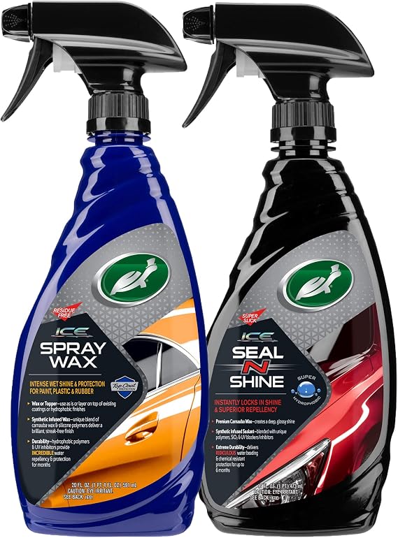 Turtle Wax 53877 ICE Seal N' Shine Hybrid Sealant Spray Wax and ICE Spray Wax Bundle Kit, Insane Water Beading with Paint Protection, Carnauba Infused for Ultimate High Gloss Finish (Combo Pack)