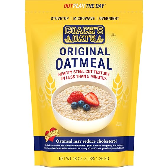 Coach's Oats Whole Grain Oatmeal 3 lbs (48 oz) | Quick-Cooking, Steel Cut Texture and Heart-Healthy | Enjoy the Perfect Start to Your Day