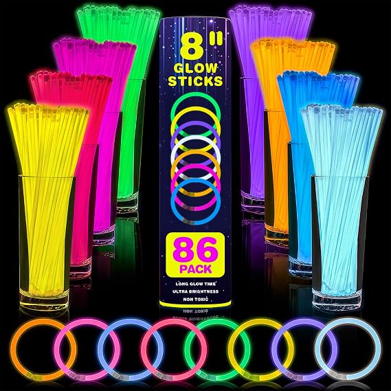 YixangDD 86 Pcs 8 Inch Glow Sticks Bulk Party Pack with Connectors