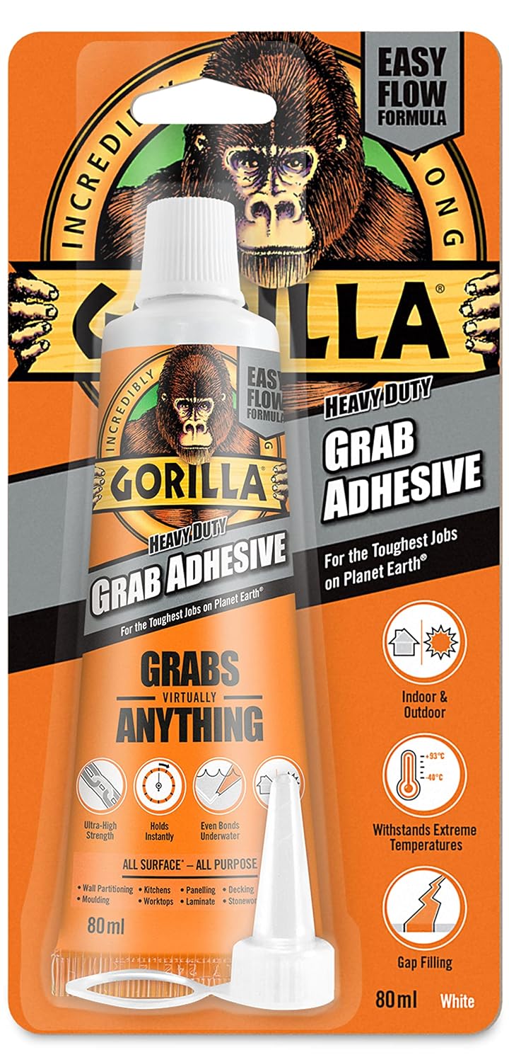 Gorilla 2044300 Heavy Duty Grab Adhesive White 80ml 1 Pack