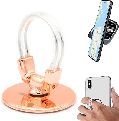 AirFly Phone Finger Ring Holder, 4 in 1, Universal Metal Phone Ring, Table Stand Kickstand, Car Vent Mount, Finger Grip Compatible All Smartphones Rose