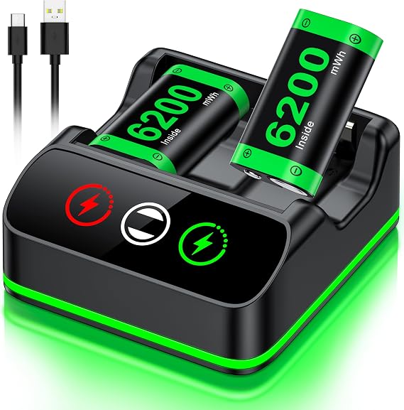 Rechargeable Controller Battery Pack Charging Station,2x6200mWh Battery Pack